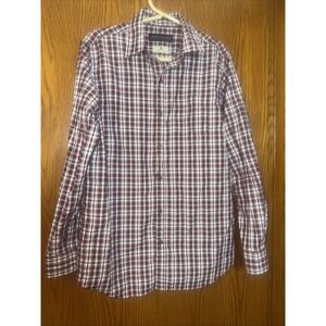 North Hudson Men's Plaid Button‑Down Shirt Size M – Maroon White Cotton Blend